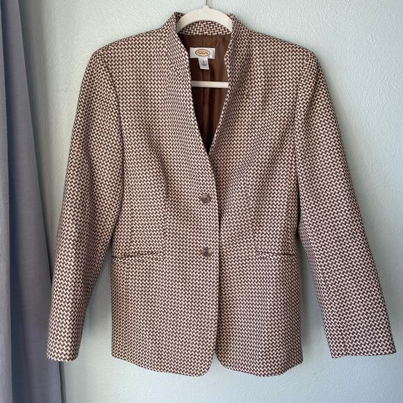Vintage Talbots Houndstooth Brown Fitted Blazer Women's Size 6 - Picture 1 of 13